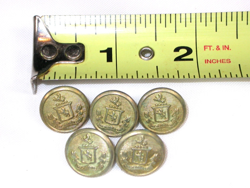 5 Vtg Brass Tone Coat Buttons Latin Spectemur Agendo Griffin Shield 5/8" Shank - Image 3 of 4