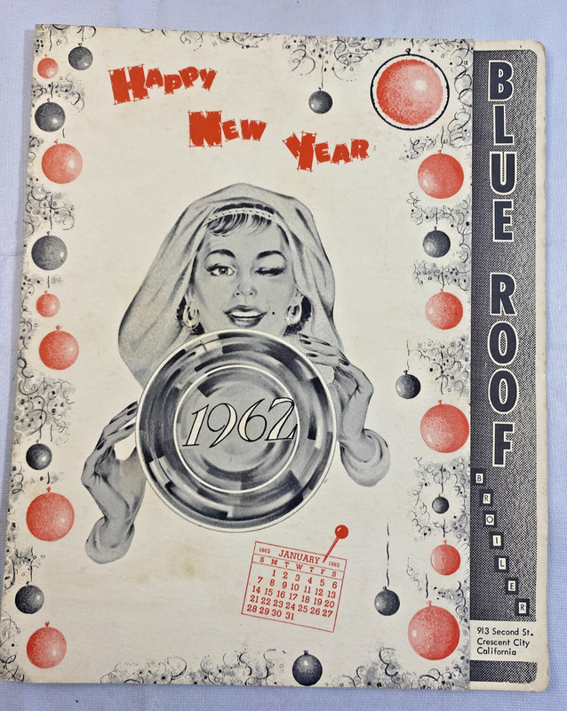 VTG 1962 Blue Roof Broiler Restaurant Menu - New Year's Menu - Crescent City