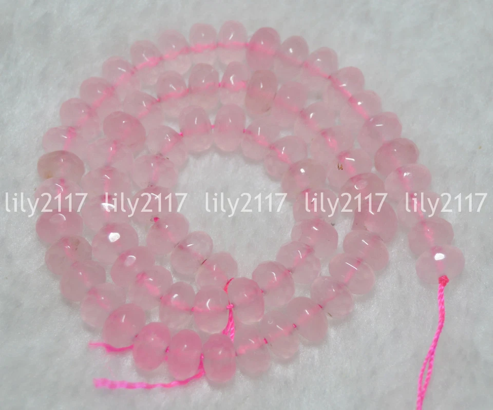 Wholesale Natural 5x8mm Faceted Pink Rose Quartz Gemstone Loose beads 15" - Image 3 of 4