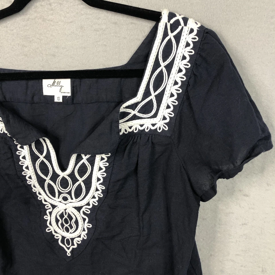 Un Top Milly Original Para Mujer 10 Azul Marino Blanco Pipa Mezcla de Lino Playa Marinero Foto 4 de 4