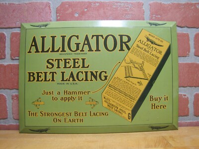 ALLIGATOR STEEL BELT LACING Original Old Advertising Sign Amer Can Co ILL USA