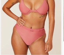 Andie Swim The Riviera High Waisted Bikini Bottom Belted Punch Pink S