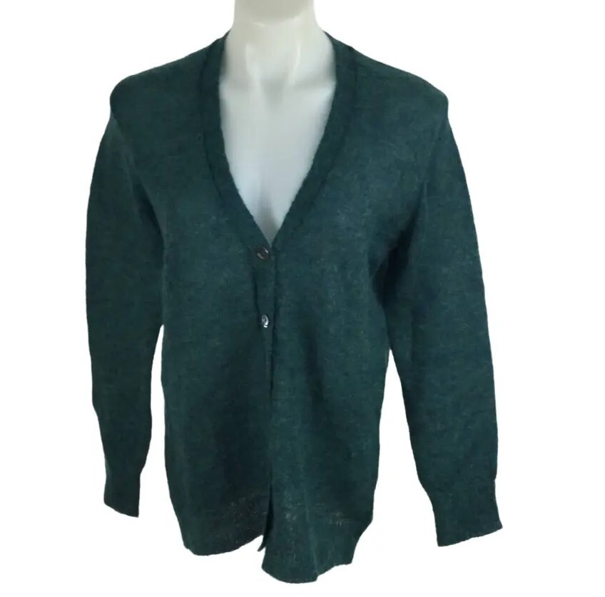 Crew Green Kid Mohair V-Neck Button Down Long Sleeve Cardigan