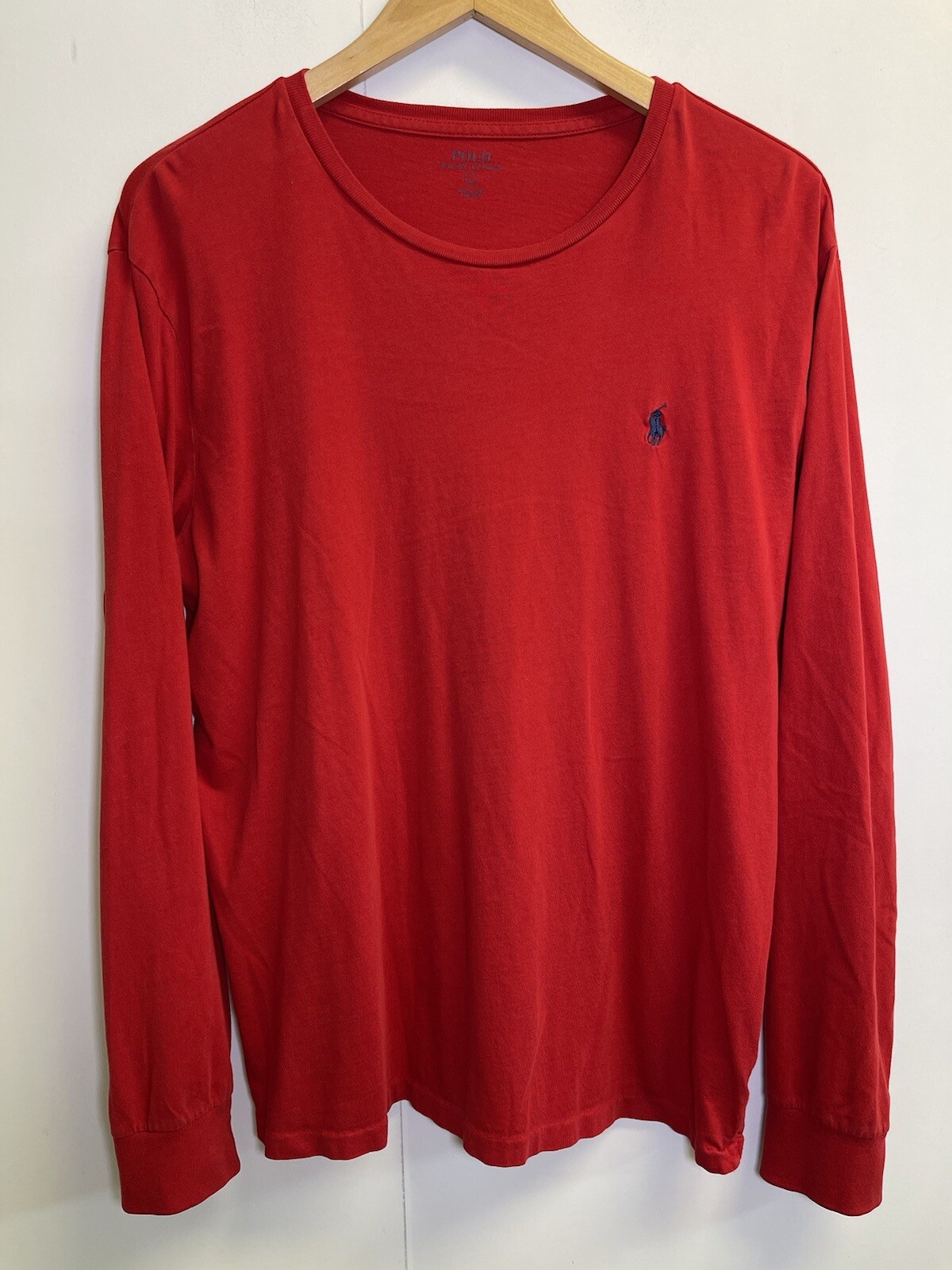T shirt Polo Ralph Lauren uomo L girocollo manica lunga rosso navy logo pony