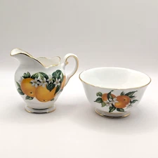 Royal Tuscan England Open Sugar & Creamer FLORIDA Bone China Oranges Botanical