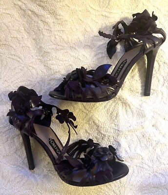 Tom Ford Purple Flower Floral Leather Suede Sandals Heels Size 40 10 New Rare!