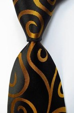 New Classic Paisley Black Gold JACQUARD WOVEN 100 Silk Men's Tie Necktie