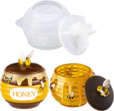 LET S Resin Honey Jar Resin Molds Silicone, Large Resin Jar Molds with Lid and B