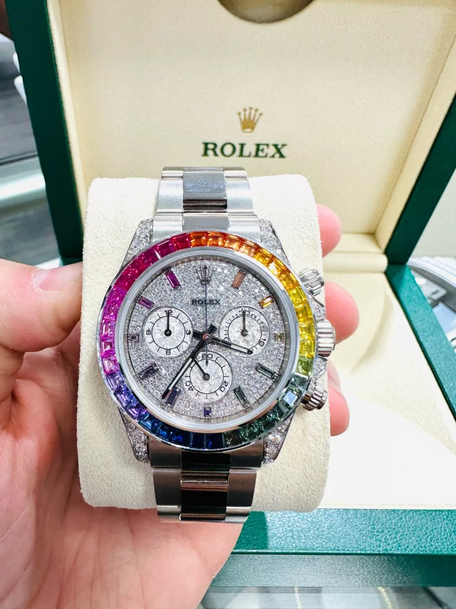 tendens Hollow undulate Rolex Daytona 116509 Rainbow Diamonds and Sapphires 18K White Gold Watch  MINT | eBay