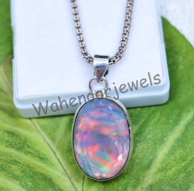 Rare 37.30 Ct Natural Aurora Opal Oval 925 Sterling Silver Pendant Certified