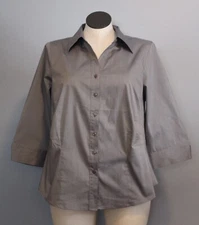 Gitano 18/20W Button Up Blouse 3/4 Elbow Sleeve V-Neck Cotton Gray Grey NEW NWT