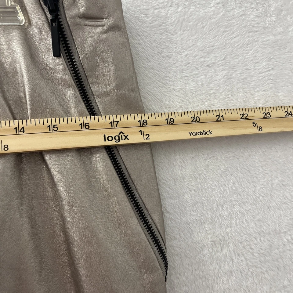 GILI Mujer Falda Lápiz Dorado Beige Pequeño 8 Cuero Sintético Sólido Cremallera Abertura Foto 4 de 4