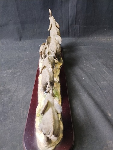 Family 6 Elephants Figurine on Wood Base 21" Long - Picture 9 of 20