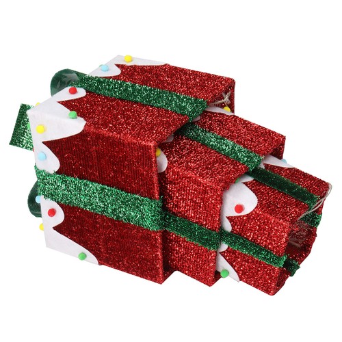 3x Xmas 60 Led Pre Lit Light Up Christmas Parcel Gift Box Set With Tinsel & Bow - Picture 6 of 8