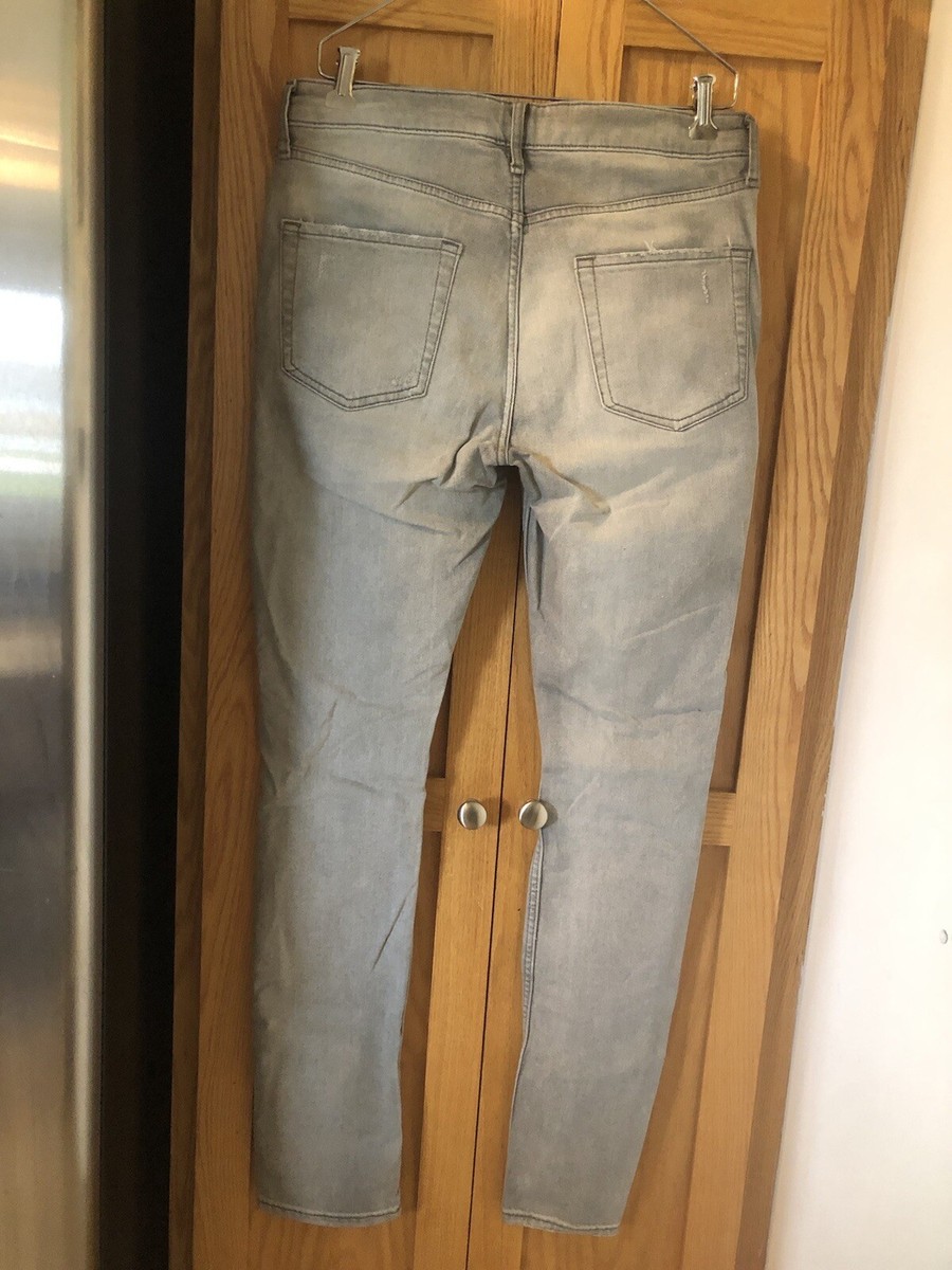 Topman Stretch Skinny Distressed Rip Knee Denim Jeans Gray