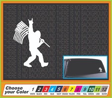 Bigfoot Sasquatch with flag rock on Comic Car Truck Window Decal Sticker Laptop