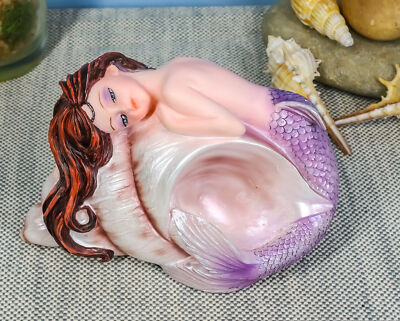 Under The Sea Purple Mermaid Hugging Giant Shell Atlantis Figurine Sculpture