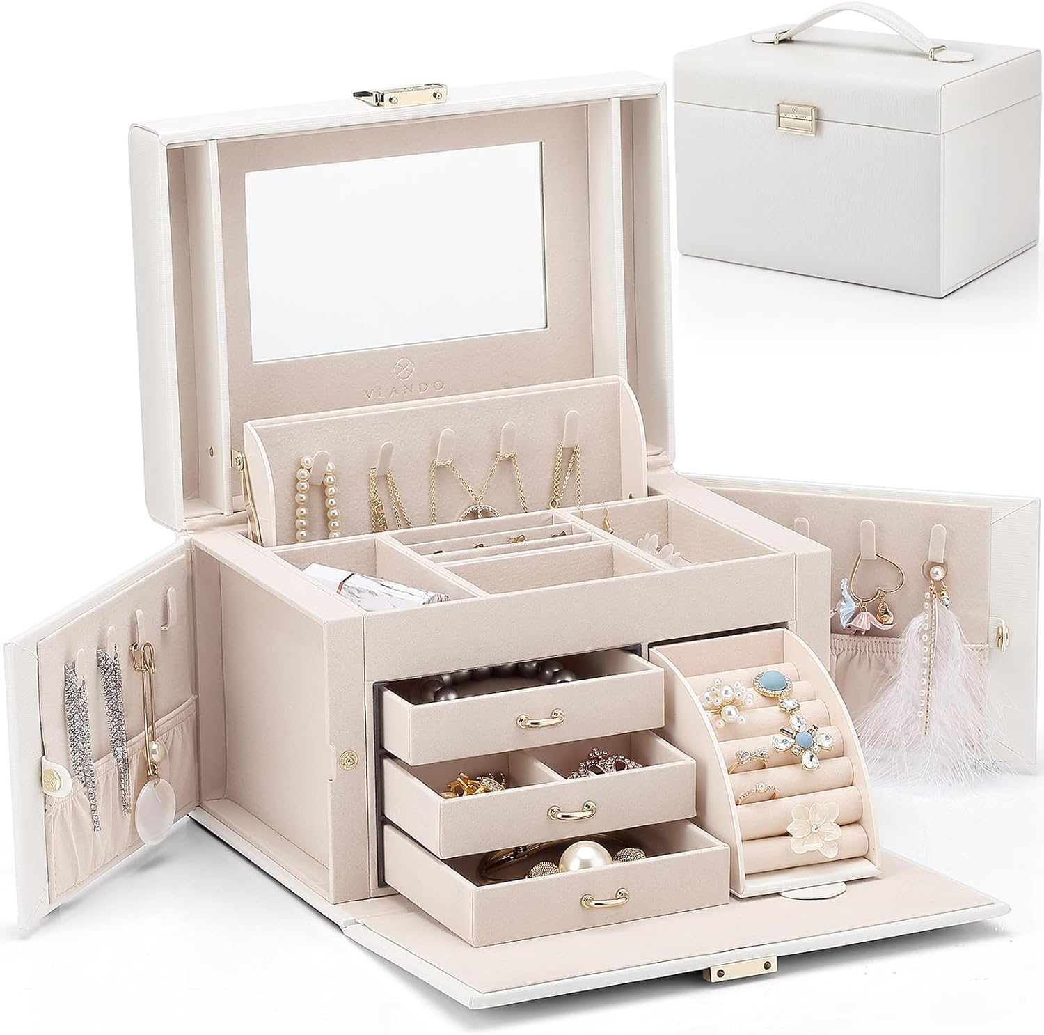 Jewelry Box Organizer for Girls Women, Large Vintage Jewelry Storage Box with Mi-image