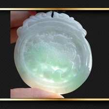 Beautiful Celedon Jadeite Jade Carved Pendant of Dragon -  untreated