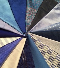 100% SILK FABRIC REMNANTS X 16 BLUE, TURQUOISE  & IVORY ASSORTED SHADES.
