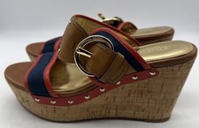 Coach Cortnee Cork Wedge Platform Buckled Sandals Suede Leather Women  s 8B