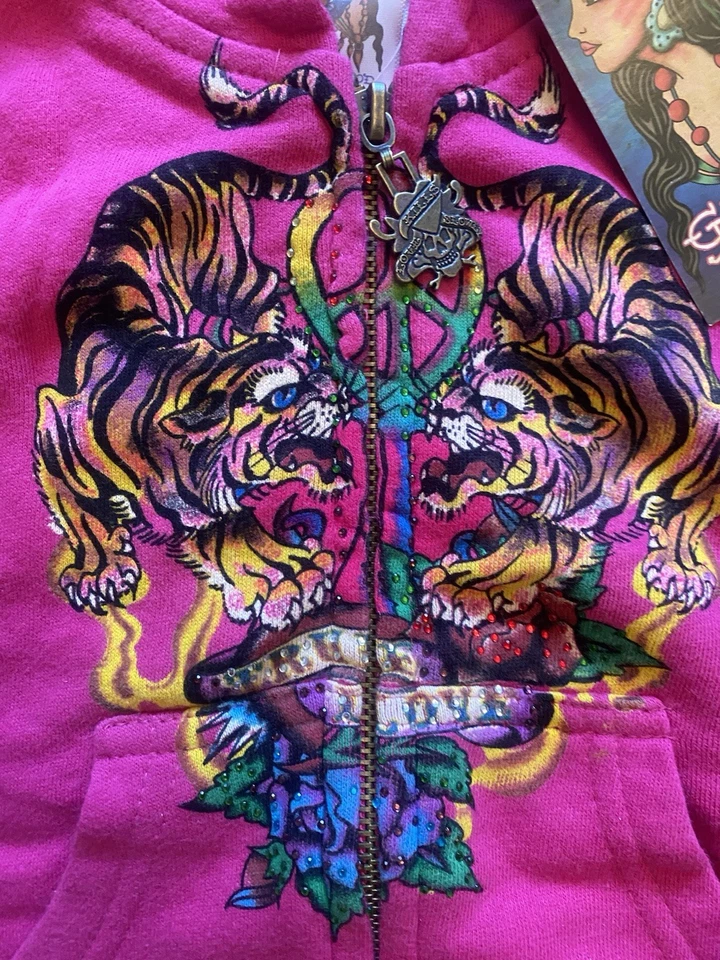 NUEVO~RARO~ Ed Hardy NIÑOS VINTAGE Y2K LOVE KILLS SLOW Sudadera con Capucha NIÑOS Talla 4/5 Foto 2 de 4