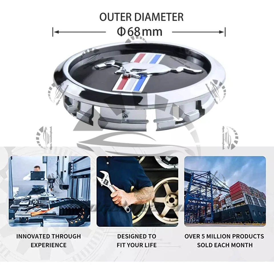 4Pack For 2012-2025 Mustang GT Black w/ Chrome Running Horse Wheel Center Caps Foto 4 de 4