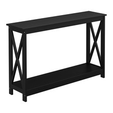 2-Tier Console Table X-Design 47Inch Sofa Side Accent Table Entryway Table Black