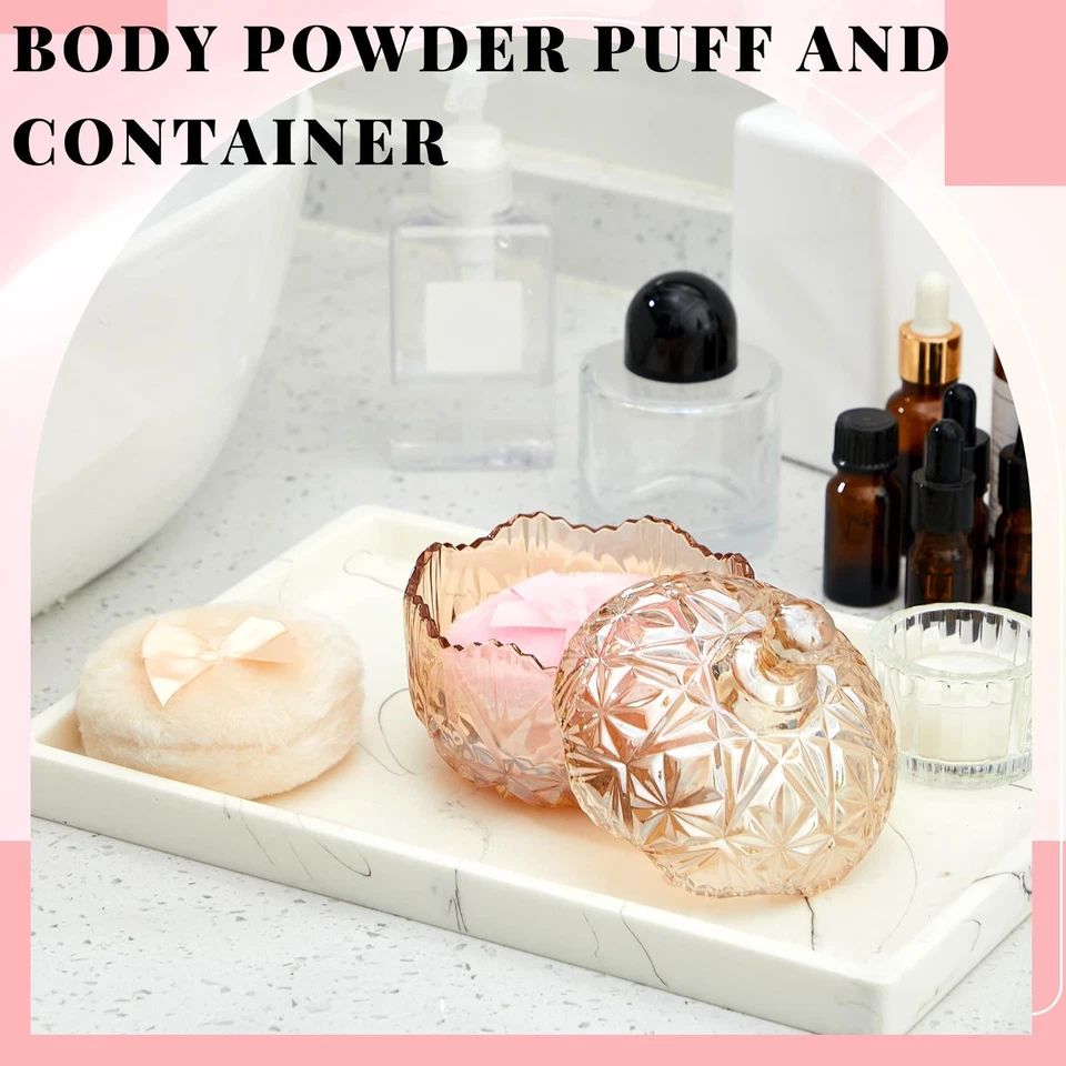3 Pcs Large Body Powder Puff and Container Crystal Container Soft Washable Re... Foto 2 de 4
