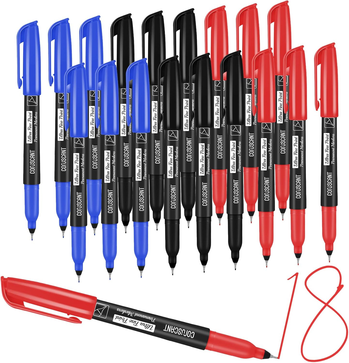 18 Pack Ultra Fine Point Permanent Markers 0.4mm Waterproof Assorted Colors