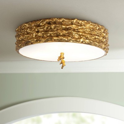 Lucas McKearn Trellis 16'' Wide Antique Gold Leaf Ceiling Light