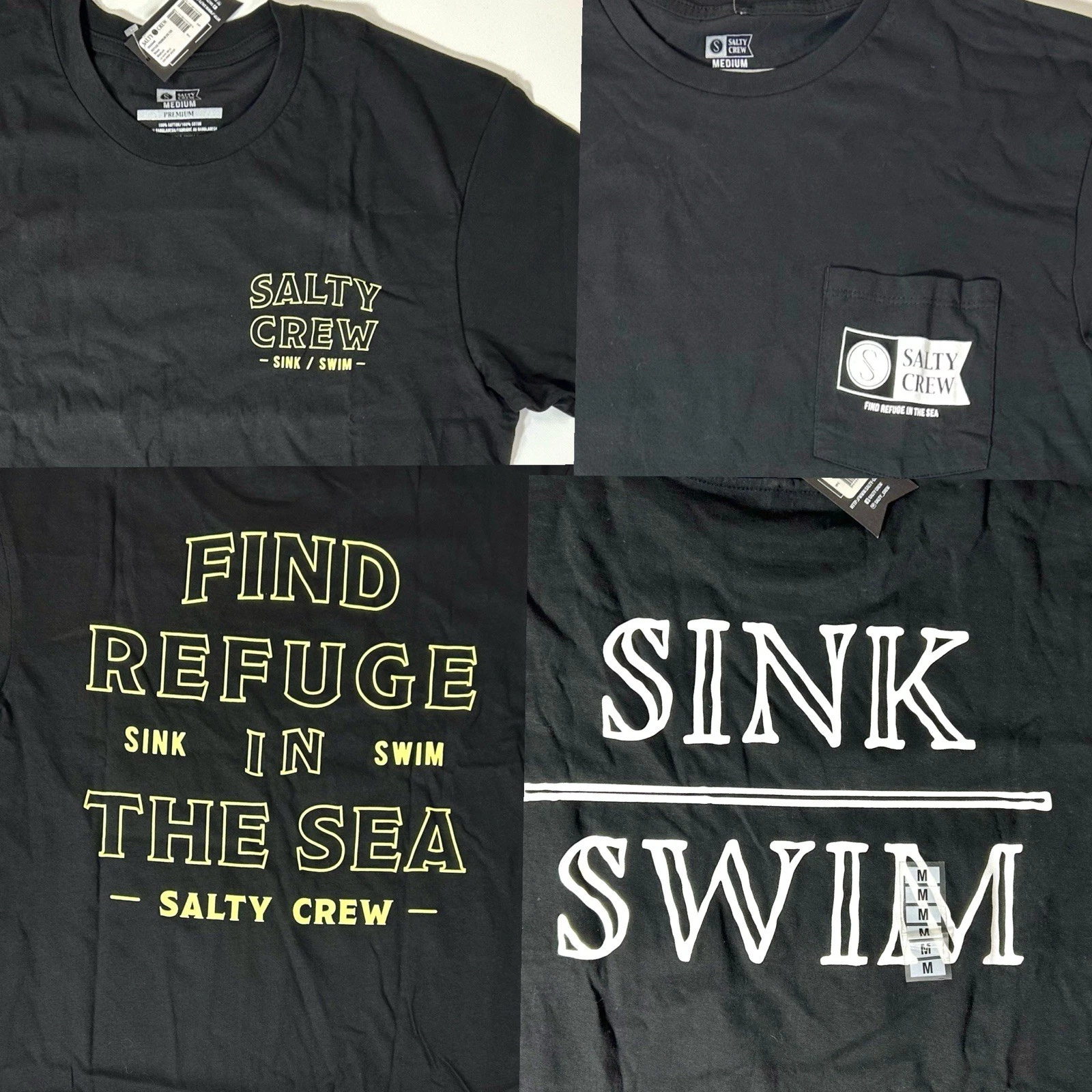 2 Salty Crew Surf M Premium T Shirt Black Fishing Beach Shirts, 1 Front Pocket