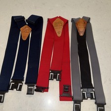 Perry Suspenders Men's Elastic Hook End Suspenders Lot Of 3 Black Blue Red