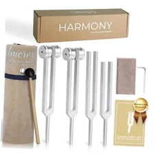 Tuning Forks for Healing Set (128Hz, 136.1Hz, 256Hz, 384Hz) - Weighted & 10