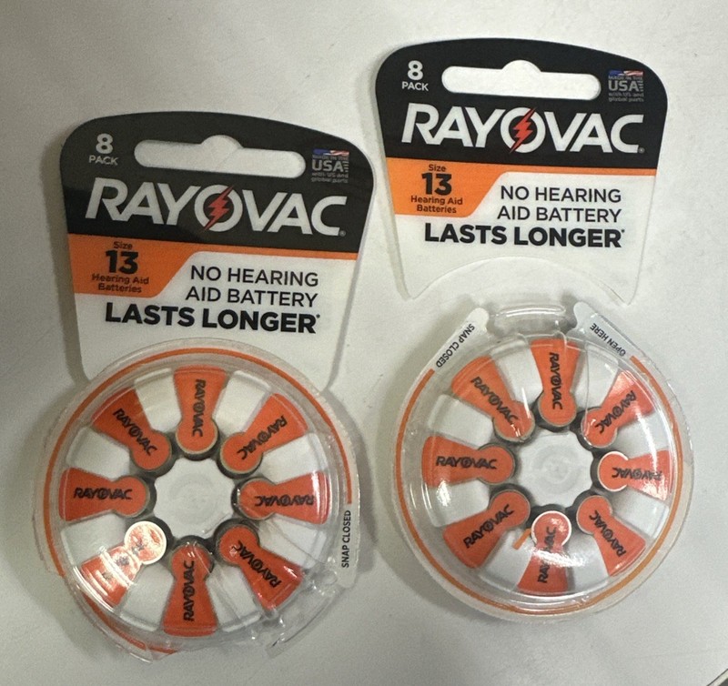 LOT X2 -Rayovac Hearing Aid Batteries Size 13 x2 8pk- 16 TOTAL EXP 12/25 + 09/26