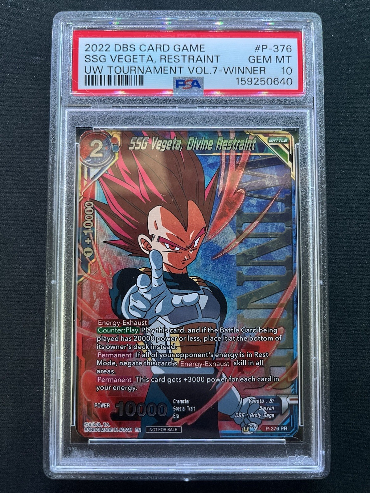 SSG Vegeta Divine Restraint WINNER dragon Ball Super PSA 10