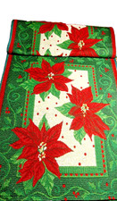 Vtg Table Runner Tapestry Christmas Poinsettia 68"x13" Holiday Home Decor 587