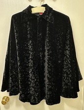 Black Velvet Embossed Gothic Evening Cape Formal Cloak Wrap