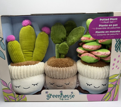 Greenhouse By Russ 3-Pack Potted Plant Plush Set Includes Cactus Approx. 11''-12''