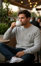 Tommy Bahama Men's LG Grey Long Sleeve Waffle Knit Thermal Crewneck Shirt Warm