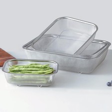 18/8 Stainless Steel Fine Mesh Strainer Basket with Feet, Rectangular Colande...