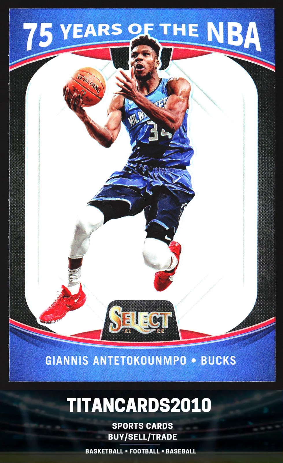 Giannis Antetokounmpo 2021-22 Panini Select 75 Years REFRACTOR Milwuakee Bucks
