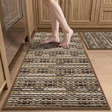 Kitchen Rugs Sets of 2, Non Slip Brown Washable Kitchen Mats for Floor Hallway.