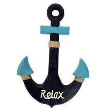Wooden Decorative Anchor with Rope and Crossbar, Wood Nautical Decor Blue