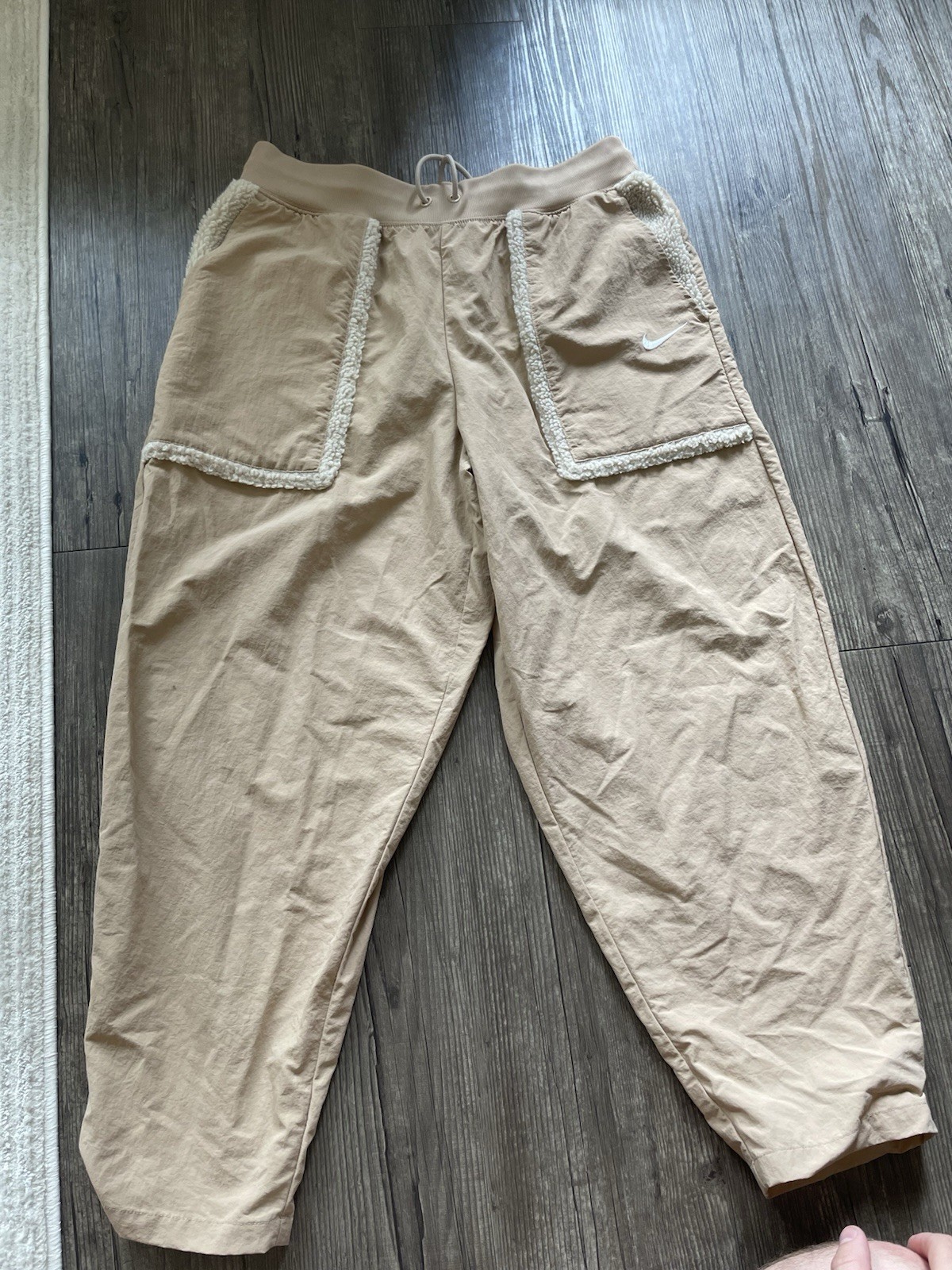 Nike Shearling Tan LARGE pants Lightweight Joggers sherpa Y2K vintage rare short image 2
