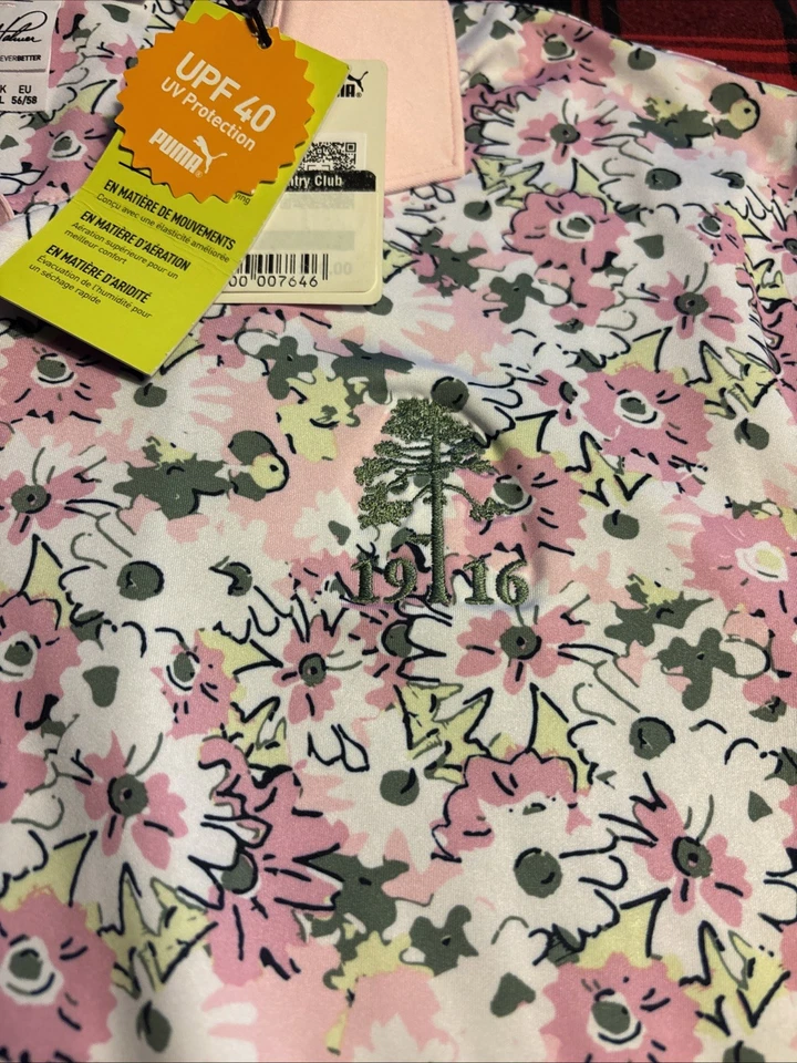 Polo de golf Puma x Arnold Palmer para hombre L rosa floral estampado técnico nuevo con etiquetas Foto 2 de 4