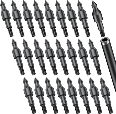24Pcs Archery Field Points 5/16'' Screw-in Arrow Point 100 Grain Steel Field Tips