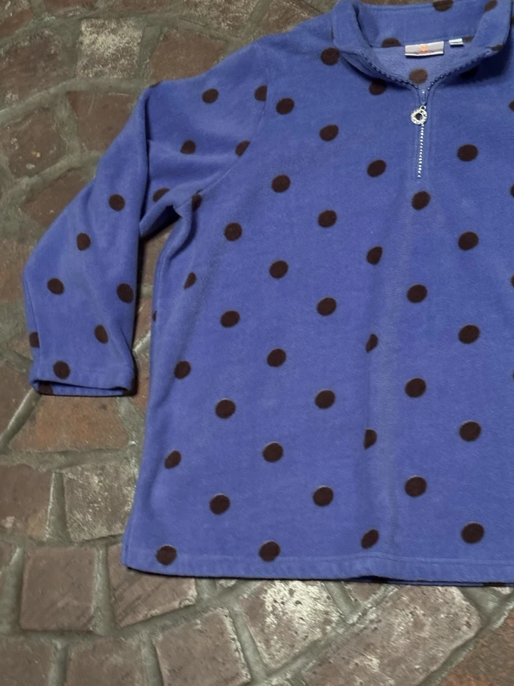 Quaker Factory Polka Dot 1/4 Zip Long Sleeve Blue Fleece Crystal Zipper Size 2X - Image 3 of 4