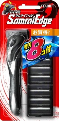 FEATHER F System Samurai Edge Main Unit + 8 Spare Blades Included 3-Blade Razor