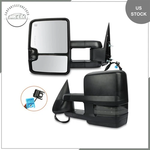 Power Heated LED Signal Mirrors 2003-07 For Silverado Sierra 1500 2500 3500 Pair